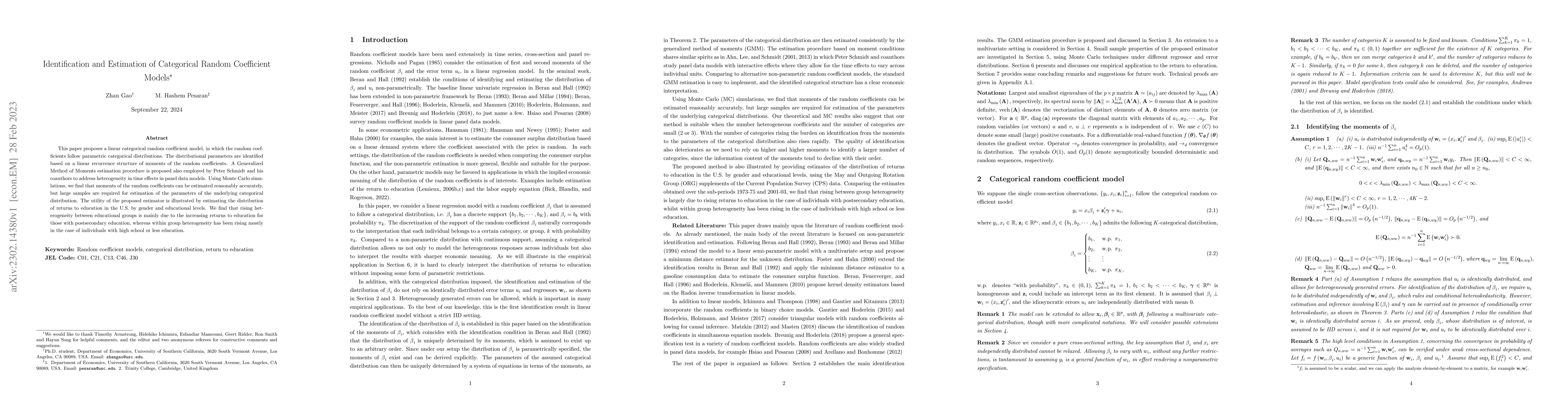 Thumbnail for Identification and Estimation of Categorical Random Coefficient Models