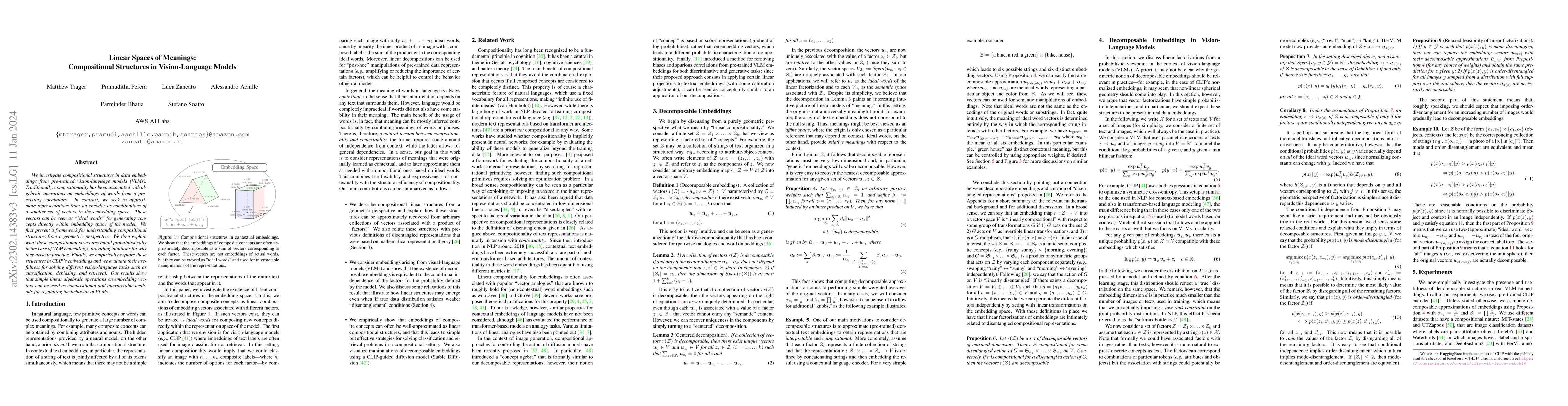 Thumbnail for Linear Spaces of Meanings: Compositional Structures in Vision-Language
  Models