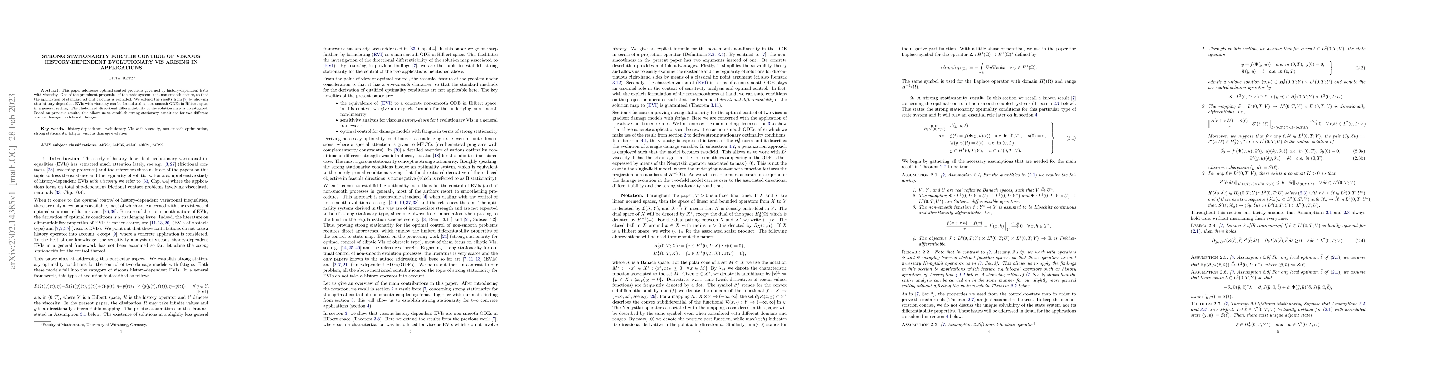 Thumbnail for Strong stationarity for the control of viscous history-dependent
  evolutionary VIs arising in applications