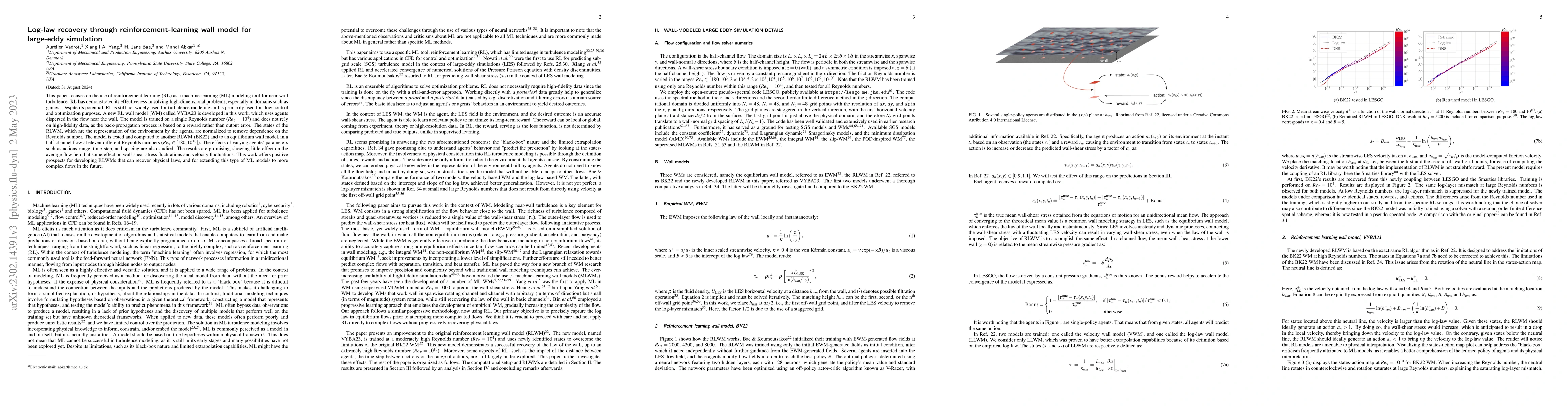 Thumbnail for Log-law recovery through reinforcement-learning wall model for
  large-eddy simulation