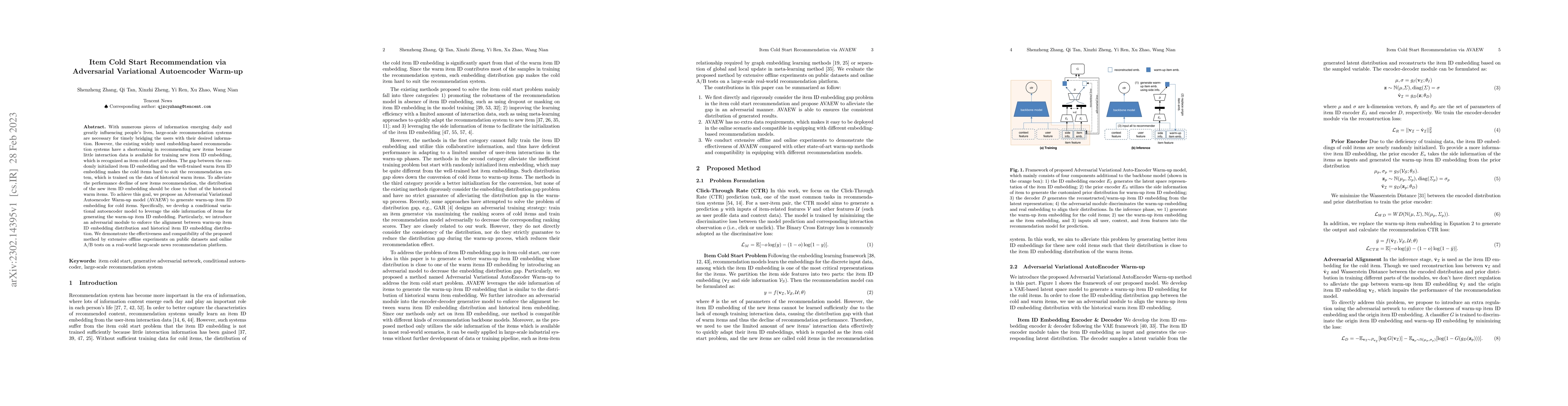 Thumbnail for Item Cold Start Recommendation via Adversarial Variational Auto-encoder
  Warm-up