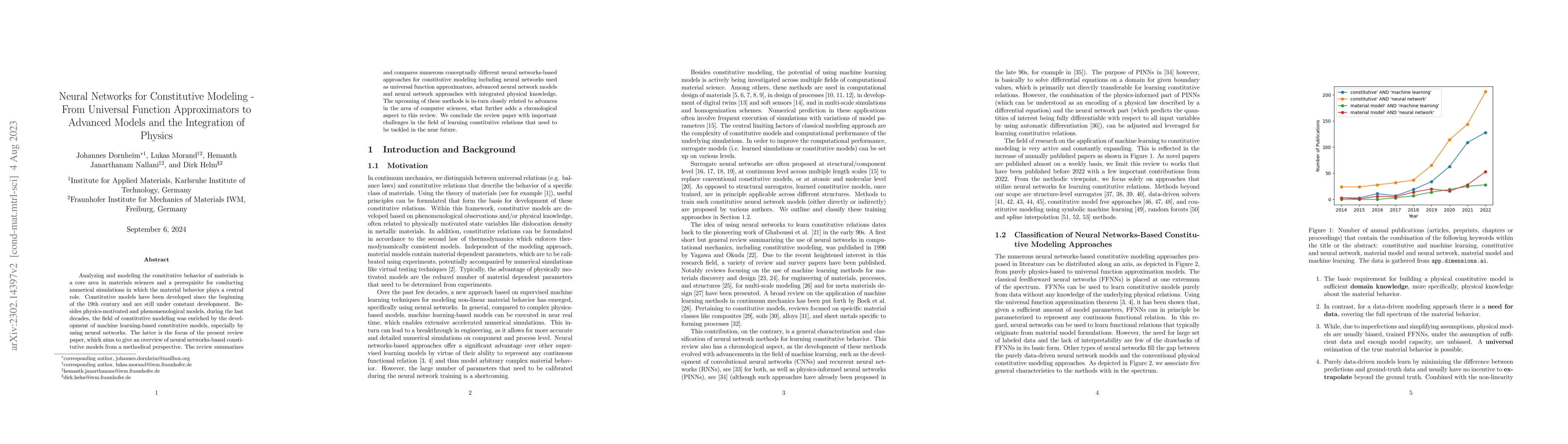 Thumbnail for Neural Networks for Constitutive Modeling -- From Universal Function
  Approximators to Advanced Models and the Integration of Physics