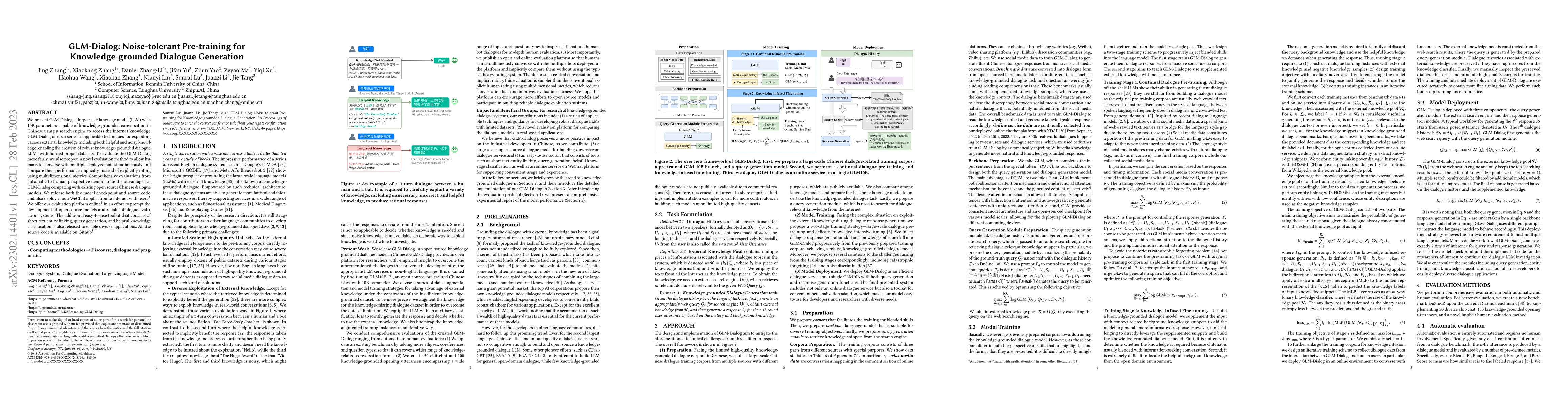 Thumbnail for GLM-Dialog: Noise-tolerant Pre-training for Knowledge-grounded Dialogue
  Generation