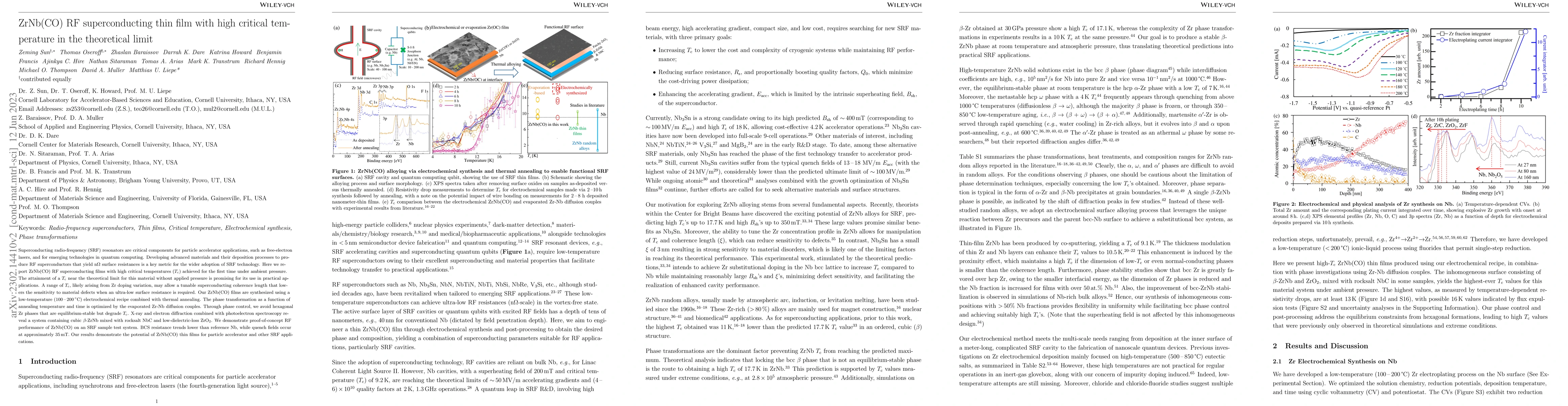 Thumbnail for ZrNb(CO) RF superconducting thin film with high critical temperature in
  the theoretical limit