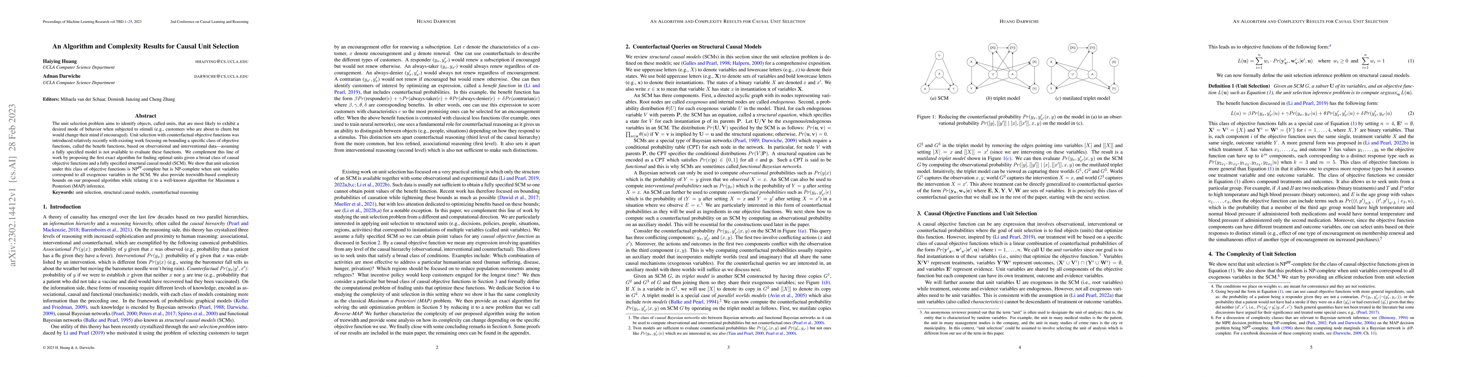 Thumbnail for An Algorithm and Complexity Results for Causal Unit Selection