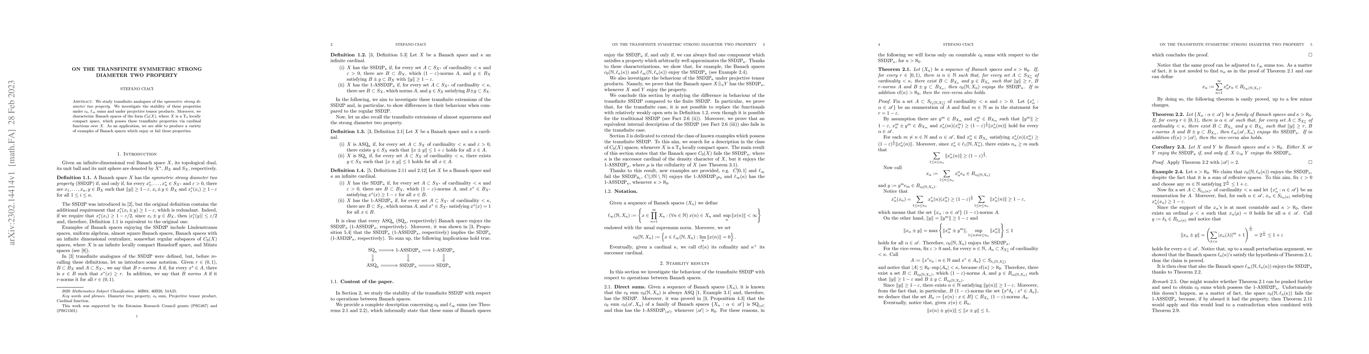 Thumbnail for On the transfinite symmetric strong diameter two property