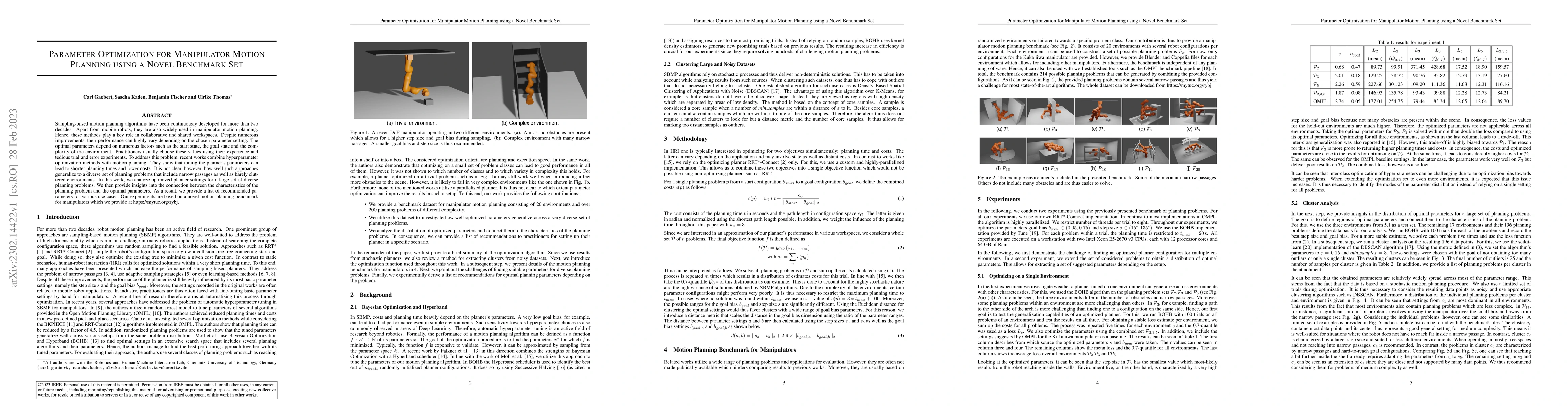 Thumbnail for Paramater Optimization for Manipulator Motion Planning using a Novel
  Benchmark Set