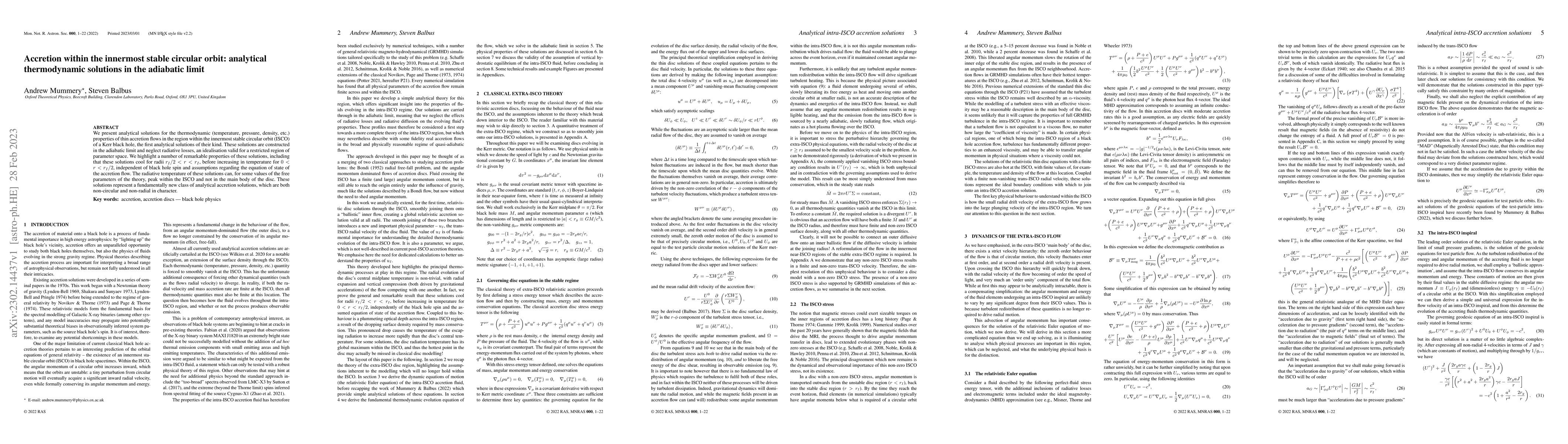 Thumbnail for Accretion within the innermost stable circular orbit: analytical
  thermodynamic solutions in the adiabatic limit