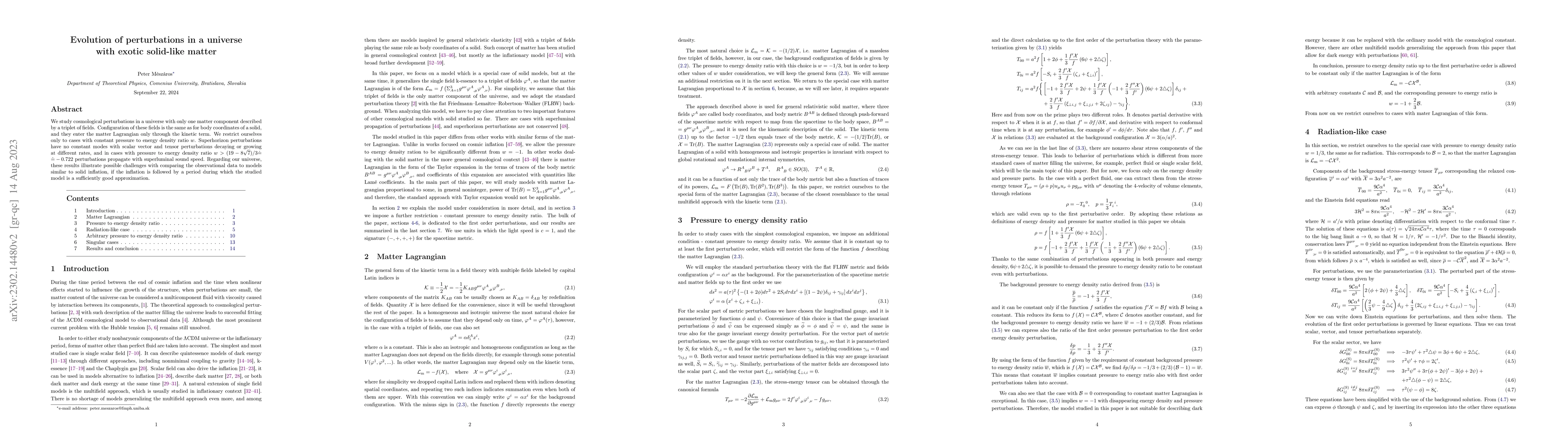 Thumbnail for Evolution of perturbations in a universe with exotic solid-like matter