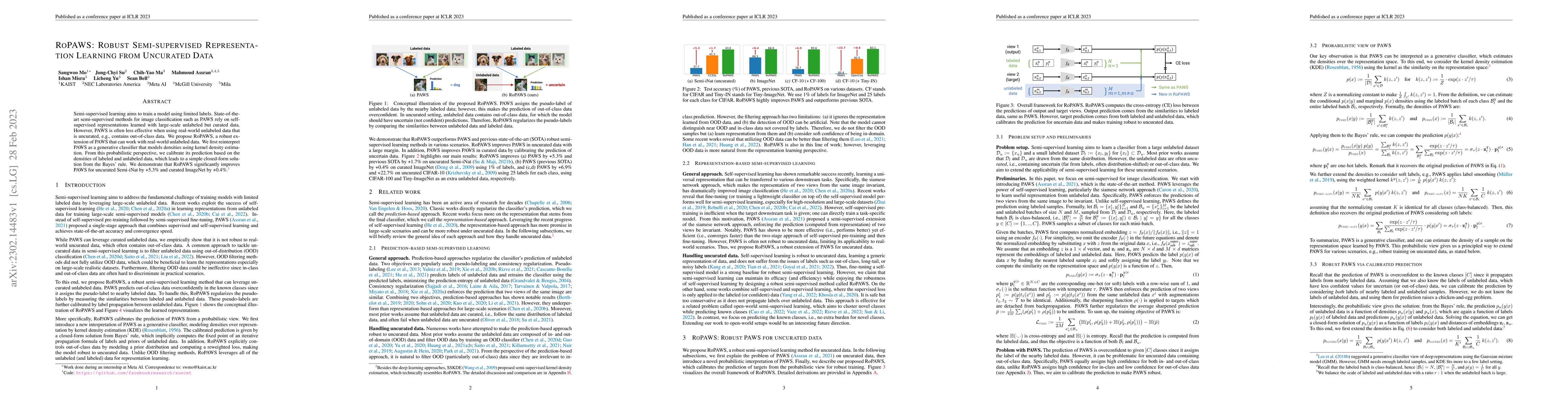 Thumbnail for RoPAWS: Robust Semi-supervised Representation Learning from Uncurated
  Data