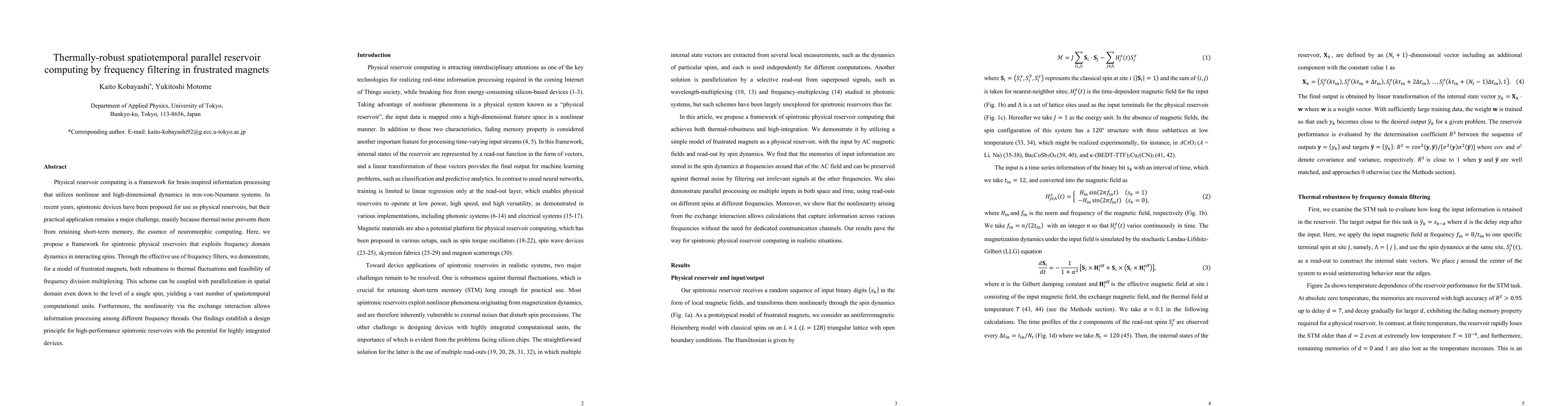 Thumbnail for Thermally-robust spatiotemporal parallel reservoir computing by
  frequency filtering in frustrated magnets