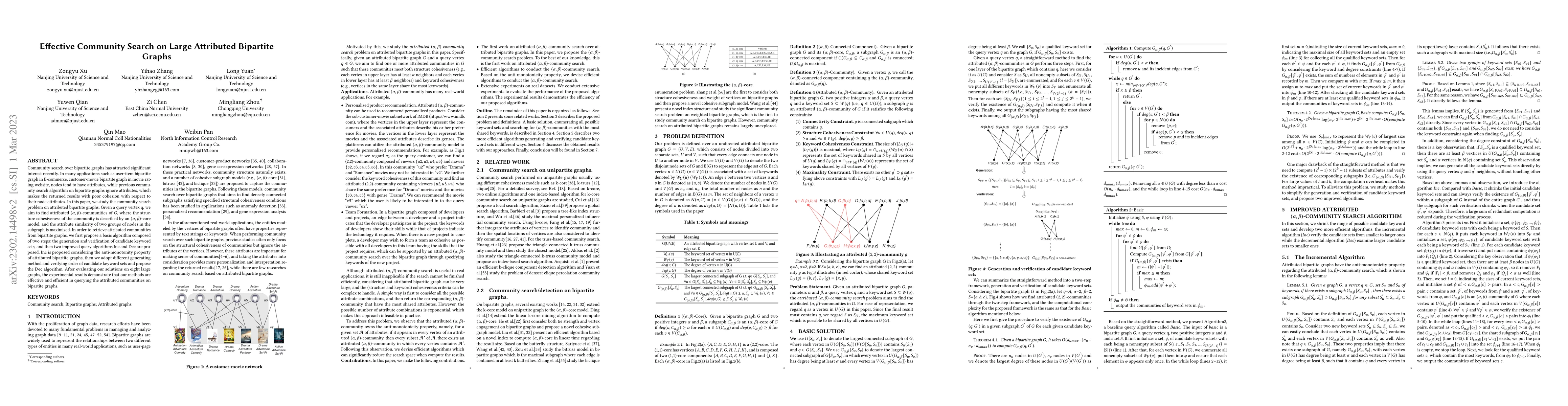 Thumbnail for Effective Community Search on Large Attributed Bipartite Graphs