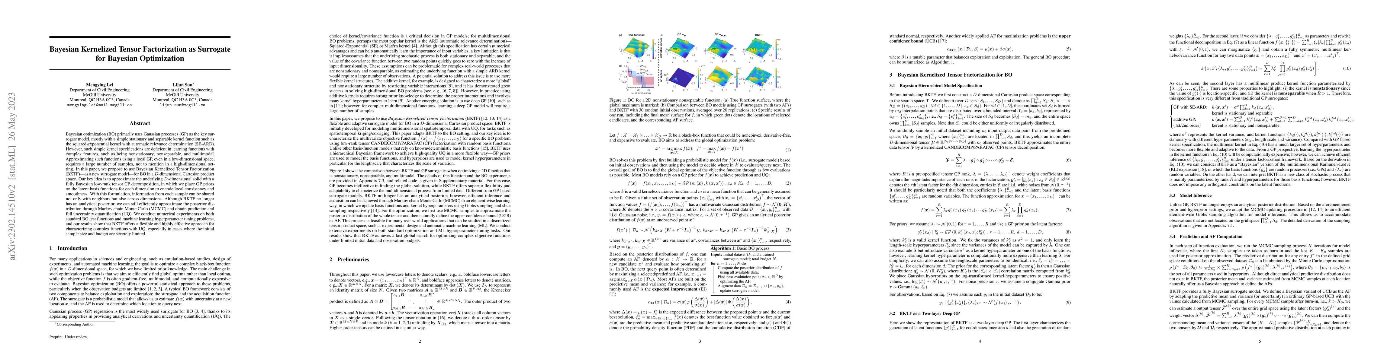 Thumbnail for Bayesian Kernelized Tensor Factorization as Surrogate for Bayesian
  Optimization