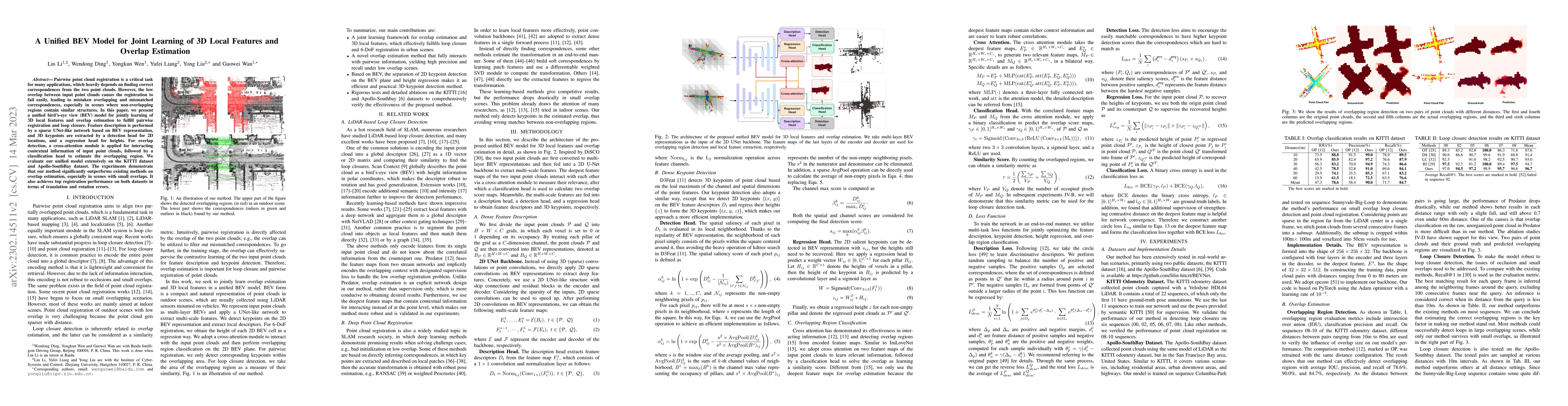 Thumbnail for A Unified BEV Model for Joint Learning of 3D Local Features and Overlap
  Estimation