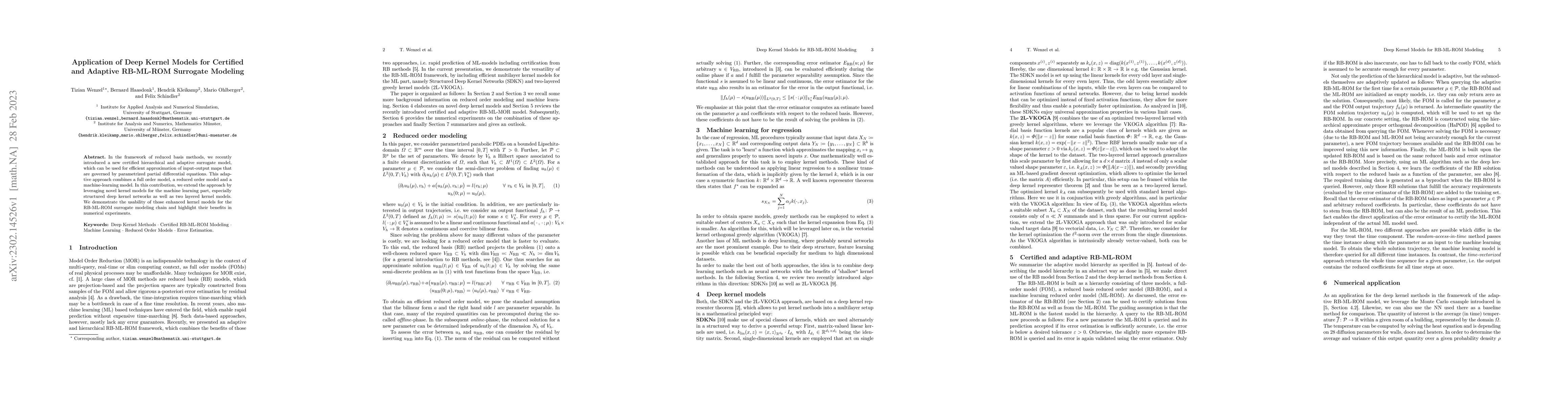 Thumbnail for Application of Deep Kernel Models for Certified and Adaptive RB-ML-ROM
  Surrogate Modeling