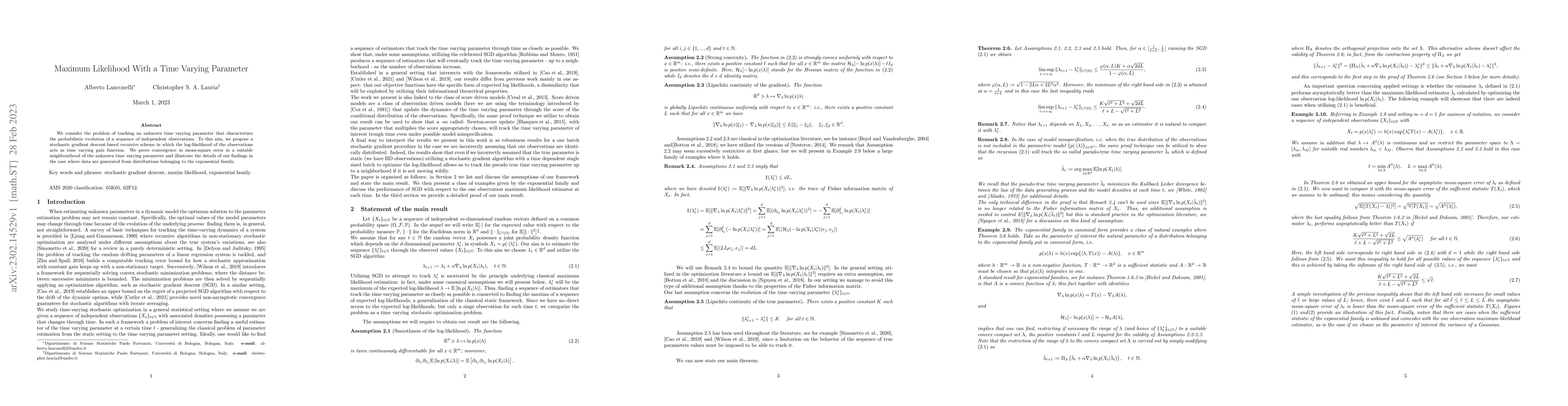 Thumbnail for Maximum Likelihood With a Time Varying Parameter