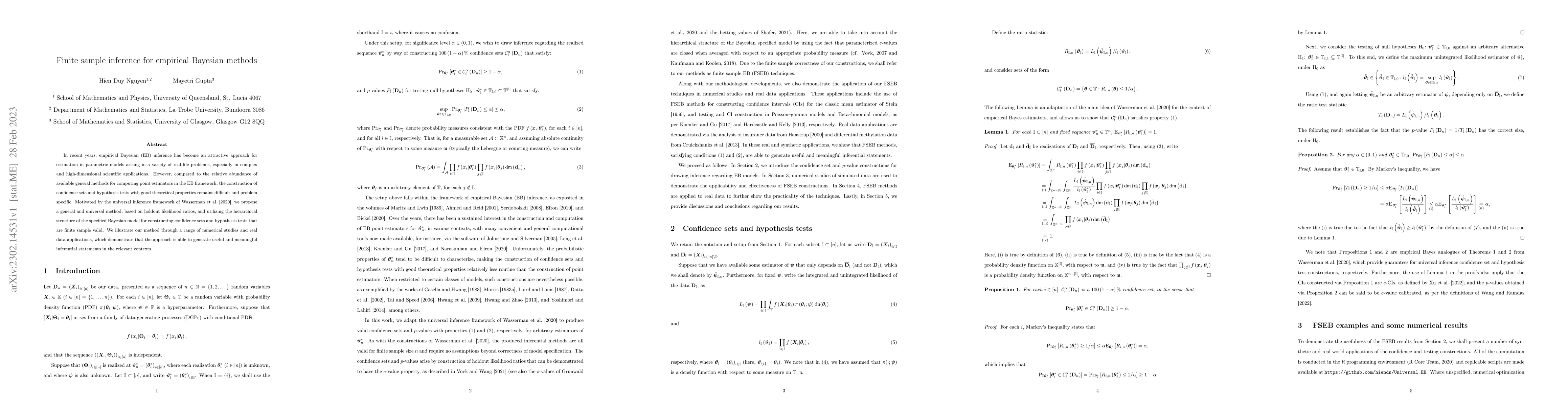 Thumbnail for Finite sample inference for empirical Bayesian methods