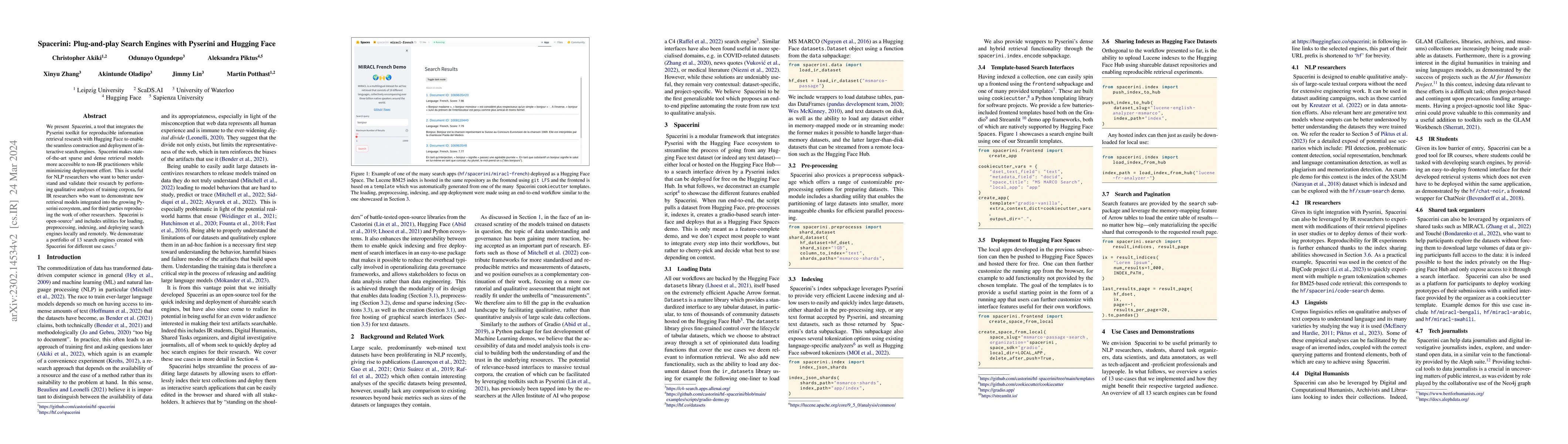 Thumbnail for Spacerini: Plug-and-play Search Engines with Pyserini and Hugging Face