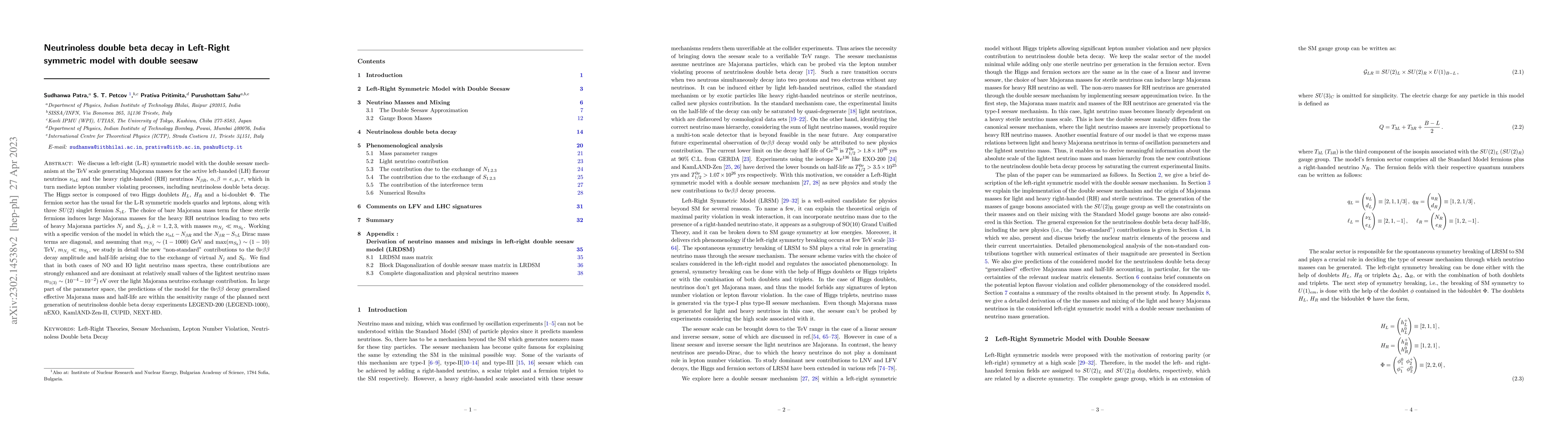 Thumbnail for Neutrinoless double beta decay in Left-Right symmetric model with double
  seesaw mechanism