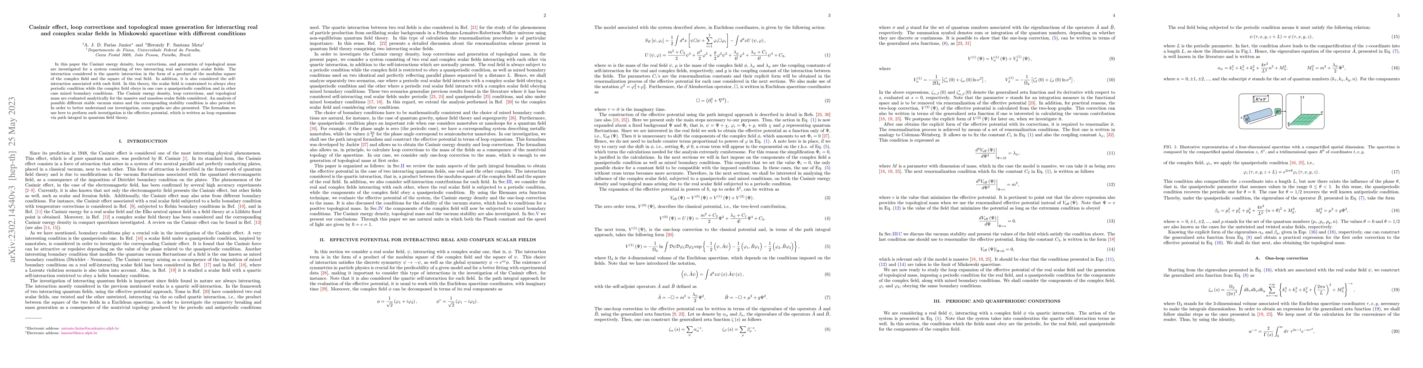Thumbnail for Casimir effect, loop corrections and topological mass generation for
  interacting real and complex scalar fields in Minkowski spacetime with
  different conditions