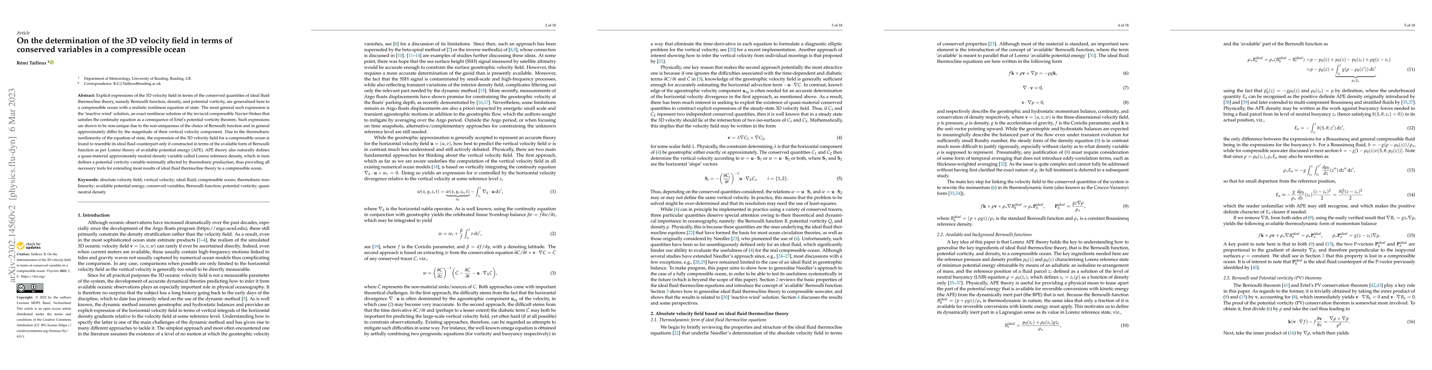 Thumbnail for On the determination of the 3D velocity field in terms of conserved
  variables in a compressible ocean