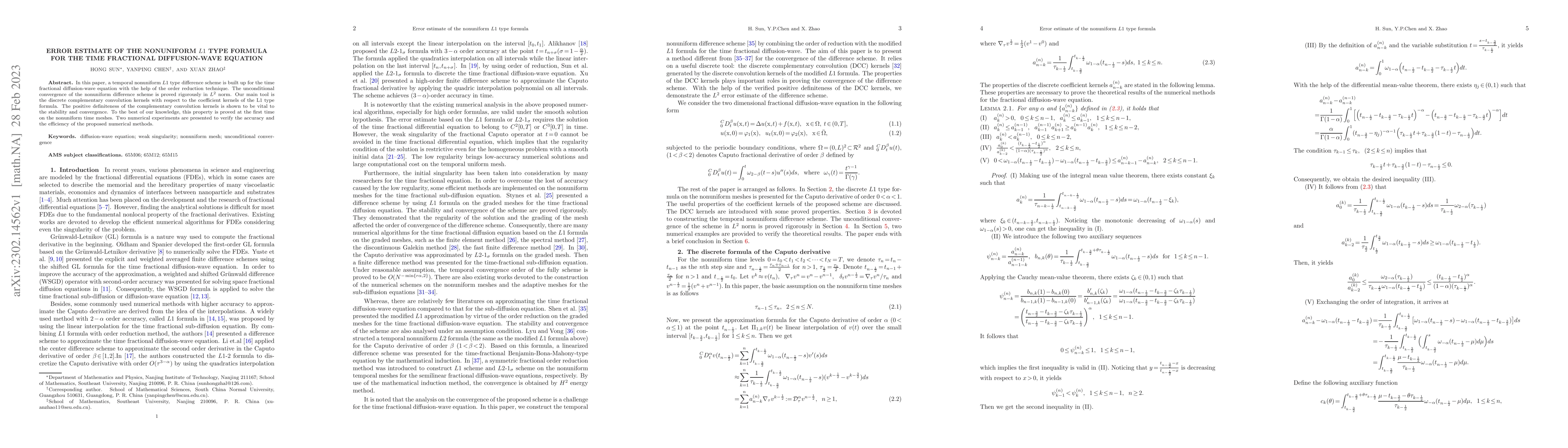 Thumbnail for Error estimate of the nonuniform $L1$ type formula for the time
  fractional diffusion-wave equation