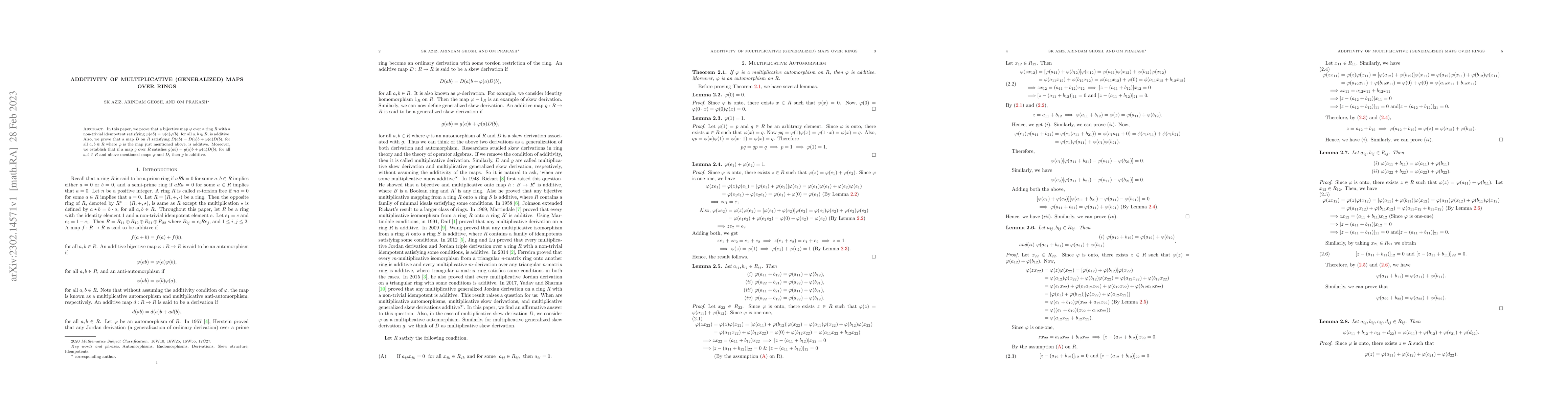 Thumbnail for Additivity of multiplicative (generalized) maps over rings