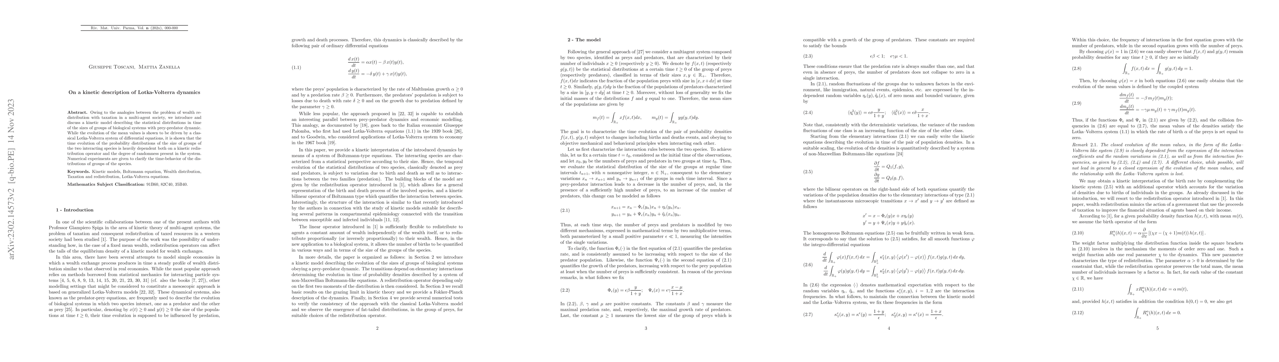 Thumbnail for On a kinetic description of Lotka-Volterra dynamics
