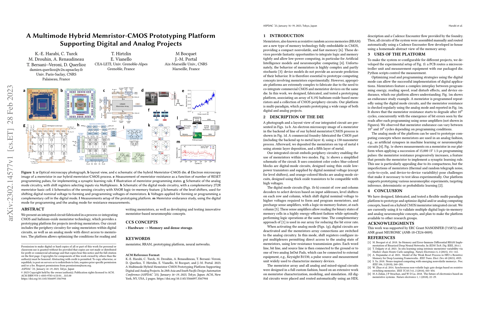 Thumbnail for A Multimode Hybrid Memristor-CMOS Prototyping Platform Supporting
  Digital and Analog Projects