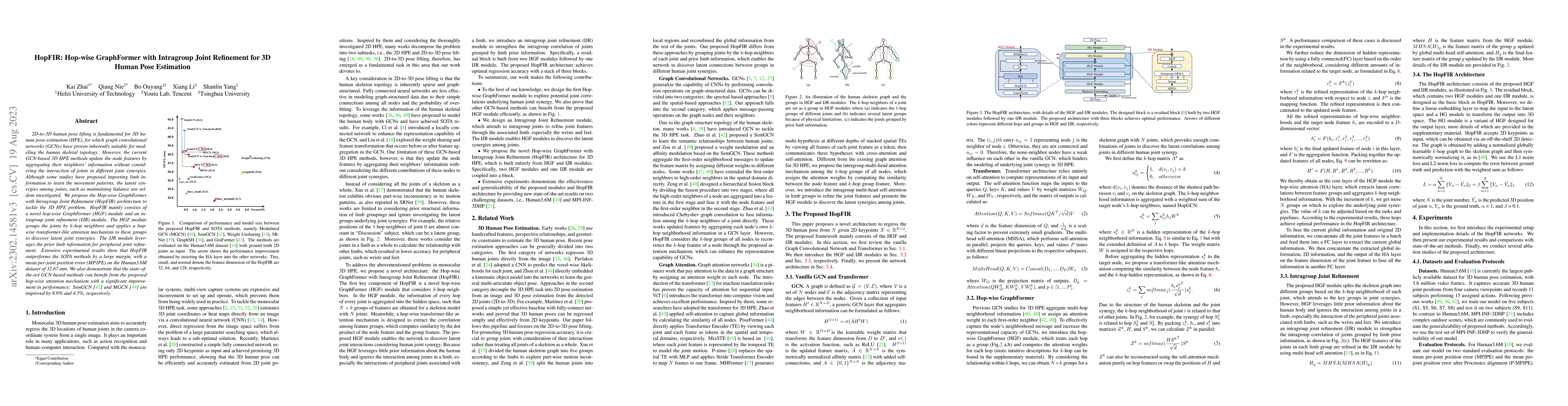Thumbnail for HopFIR: Hop-wise GraphFormer with Intragroup Joint Refinement for 3D
  Human Pose Estimation