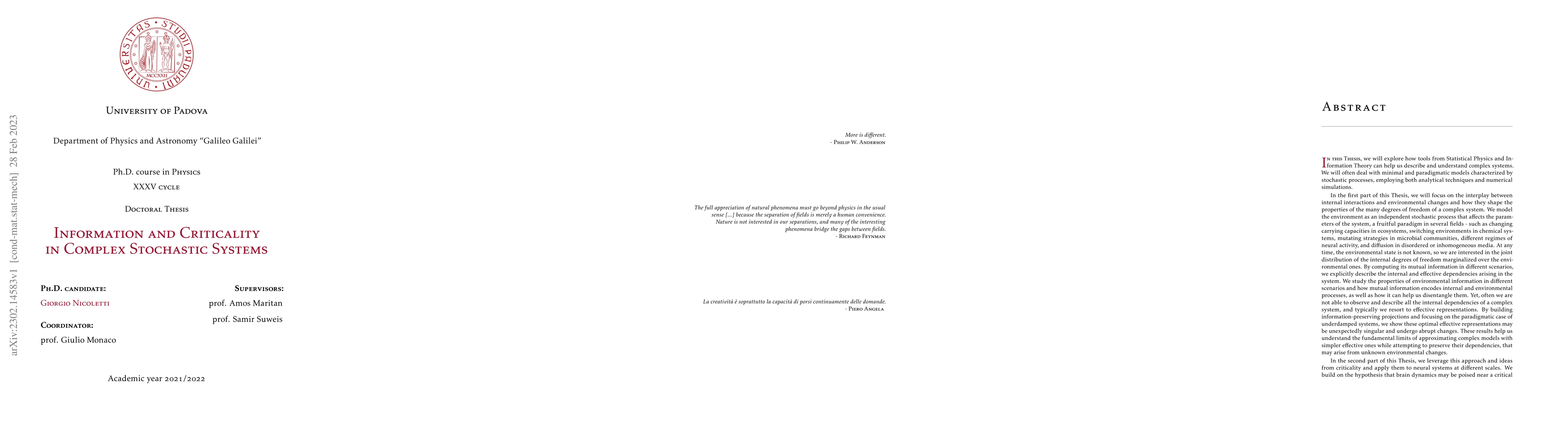 Thumbnail for Information and Criticality in Complex Stochastic Systems