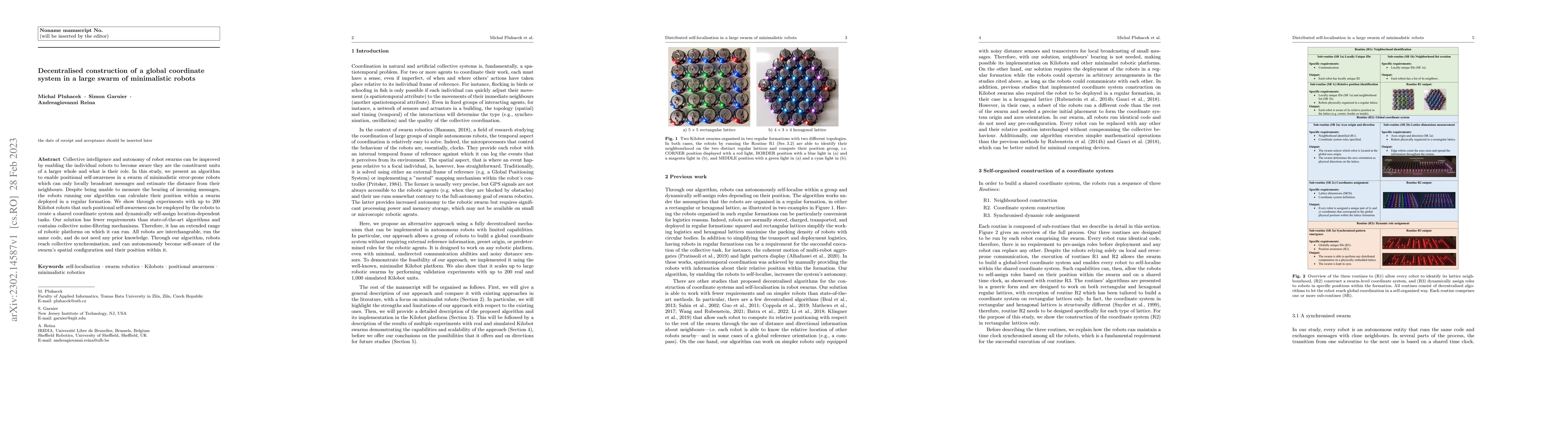 Thumbnail for Decentralised construction of a global coordinate system in a large
  swarm of minimalistic robots