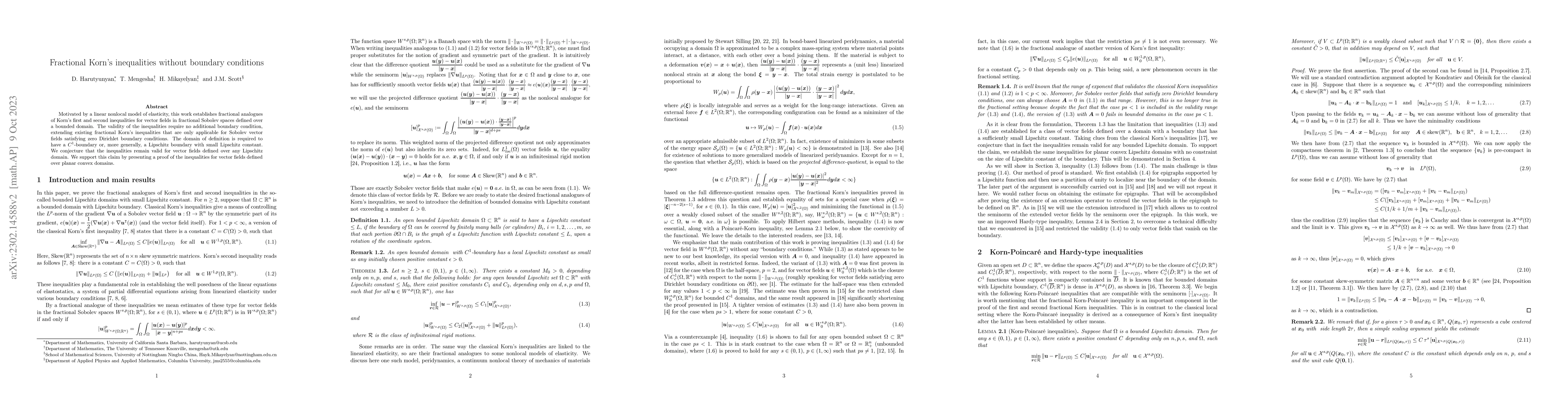 Thumbnail for Fractional Korn's inequalities without boundary conditions
