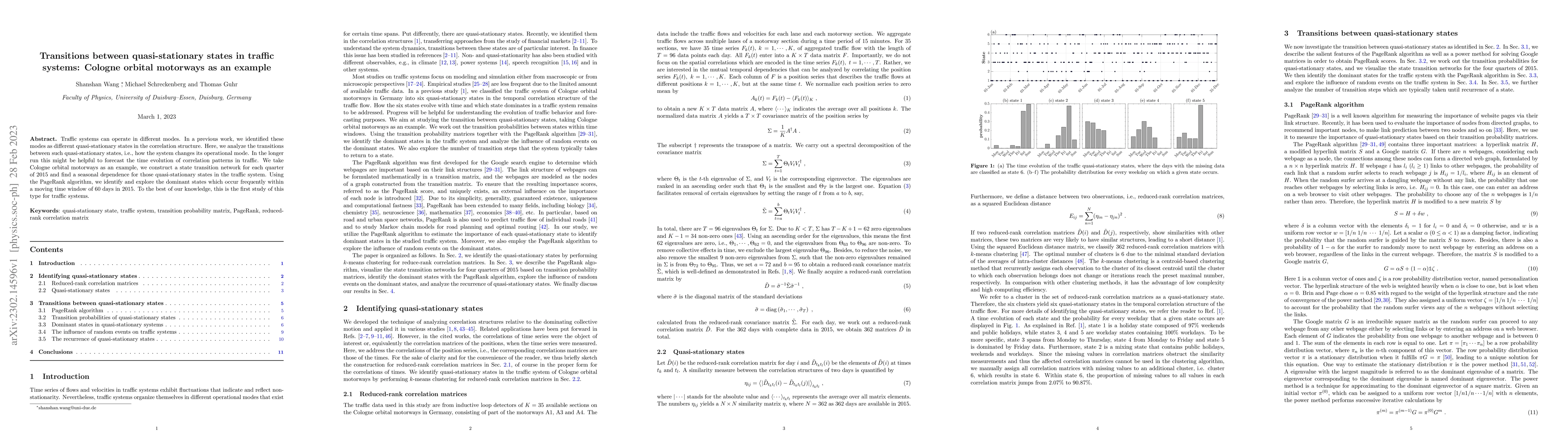 Thumbnail for Transitions between quasi-stationary states in traffic systems: Cologne
  orbital motorways as an example