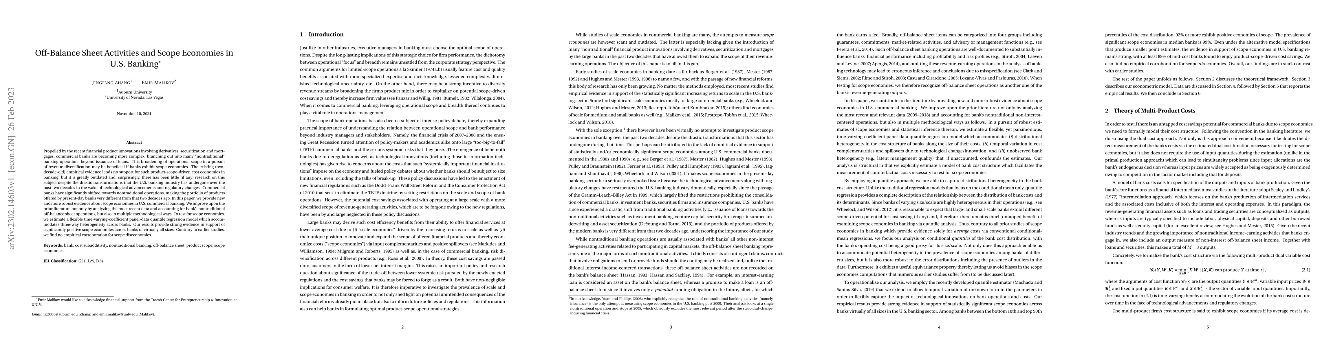 Thumbnail for Off-Balance Sheet Activities and Scope Economies in U.S. Banking