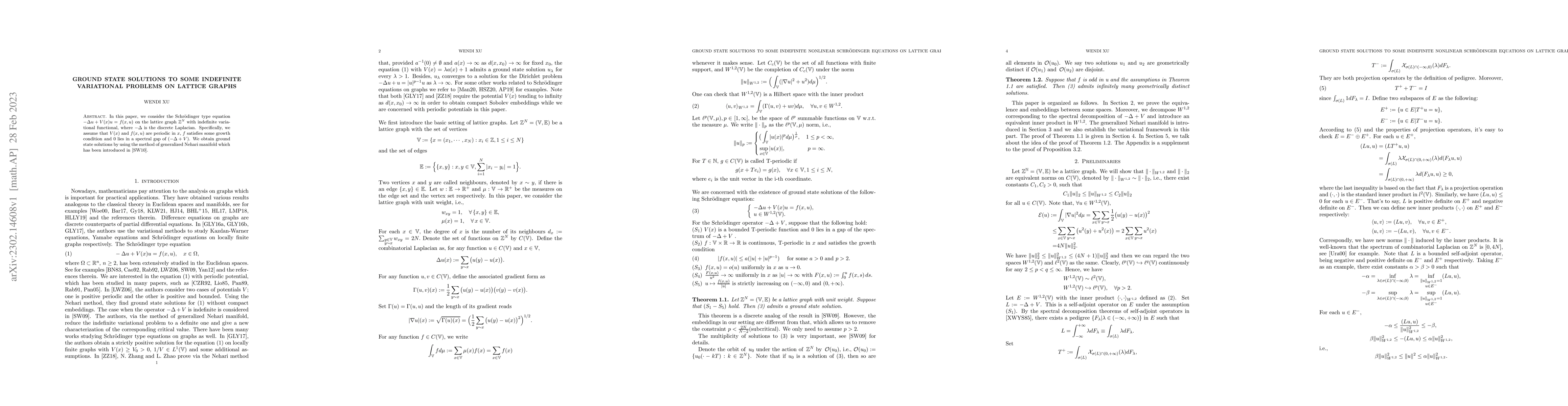 Thumbnail for Ground state solutions to some Indefinite Nonlinear Schr\"{o}dinger
  equations on lattice graphs
