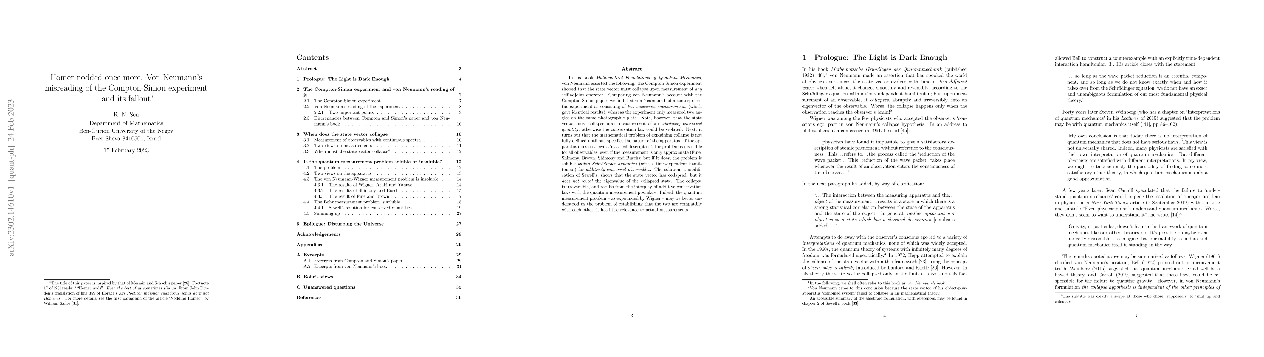 Thumbnail for Homer nodded once more. Von Neumann's misreading of the Compton-Simon
  experiment and its fallout