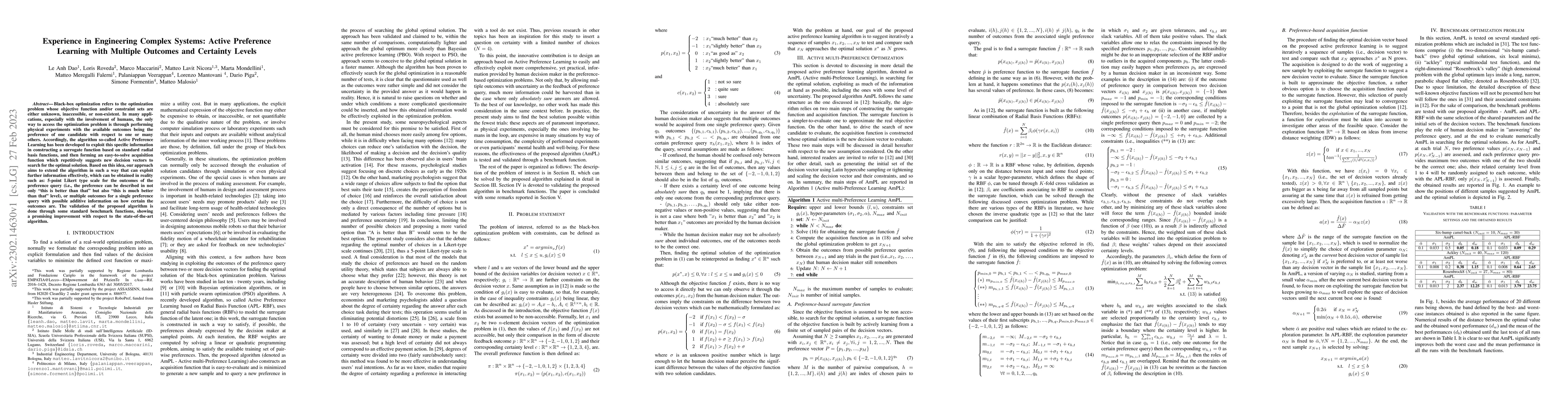 Thumbnail for Experience in Engineering Complex Systems: Active Preference Learning
  with Multiple Outcomes and Certainty Levels