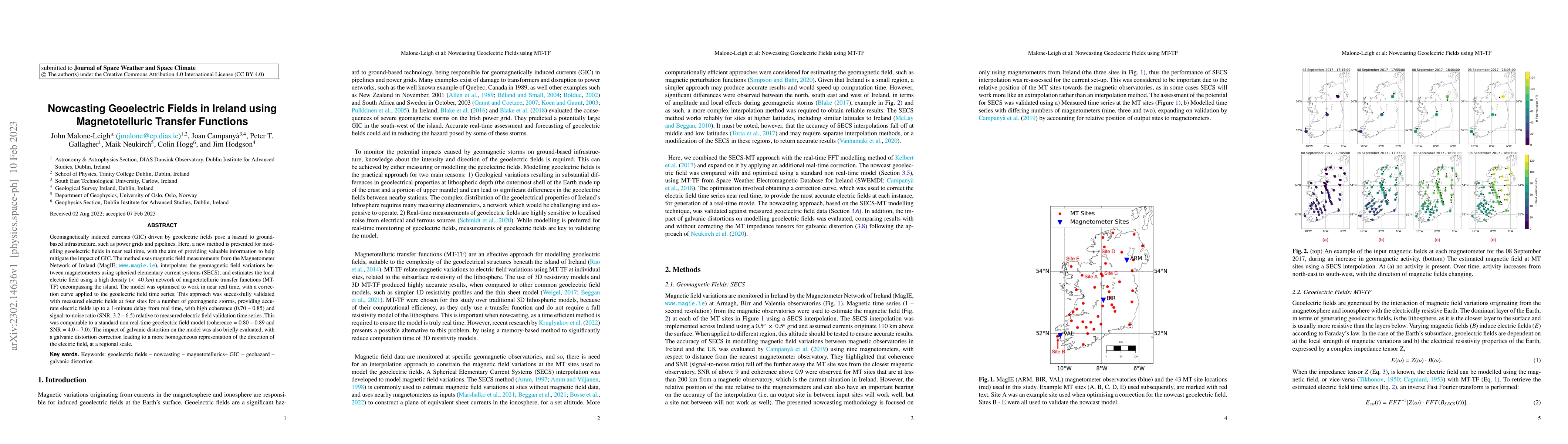 Thumbnail for Nowcasting Geoelectric Fields in Ireland using Magnetotelluric Transfer
  Functions