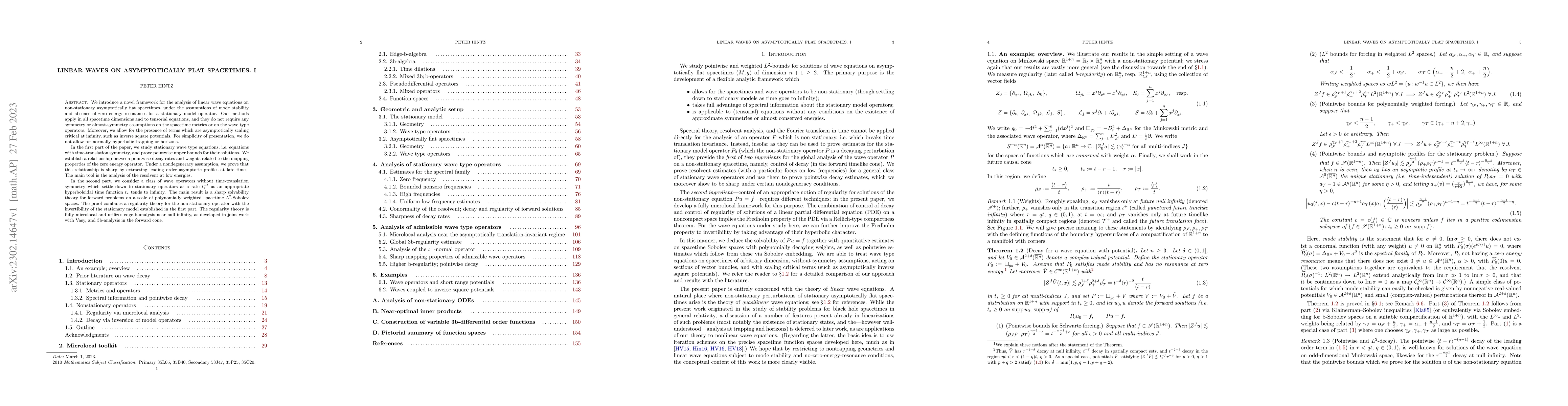 Thumbnail for Linear waves on asymptotically flat spacetimes. I