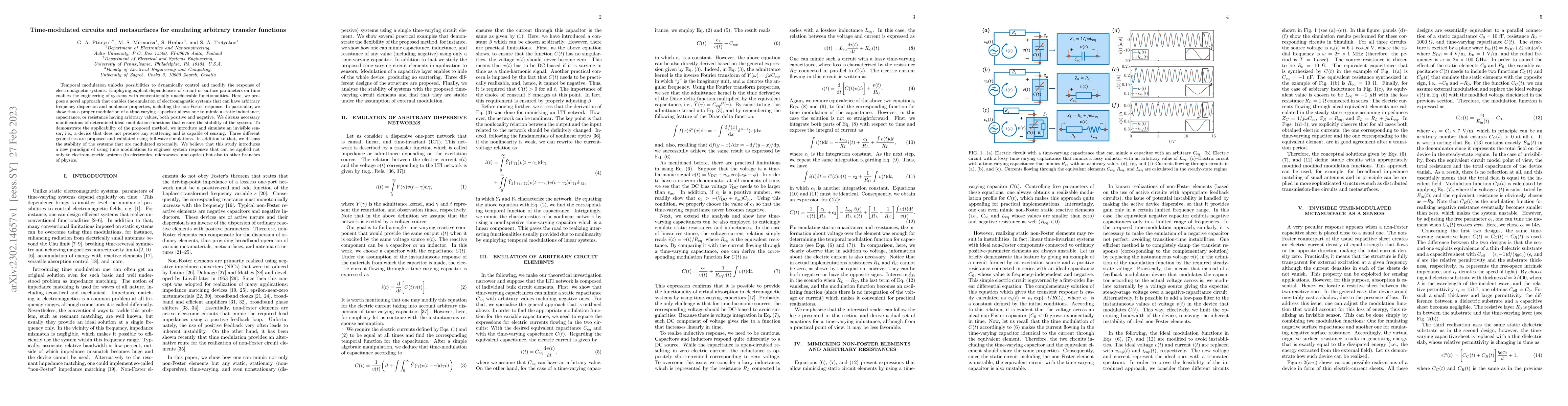 Thumbnail for Time-modulated circuits and metasurfaces for emulating arbitrary
  transfer functions