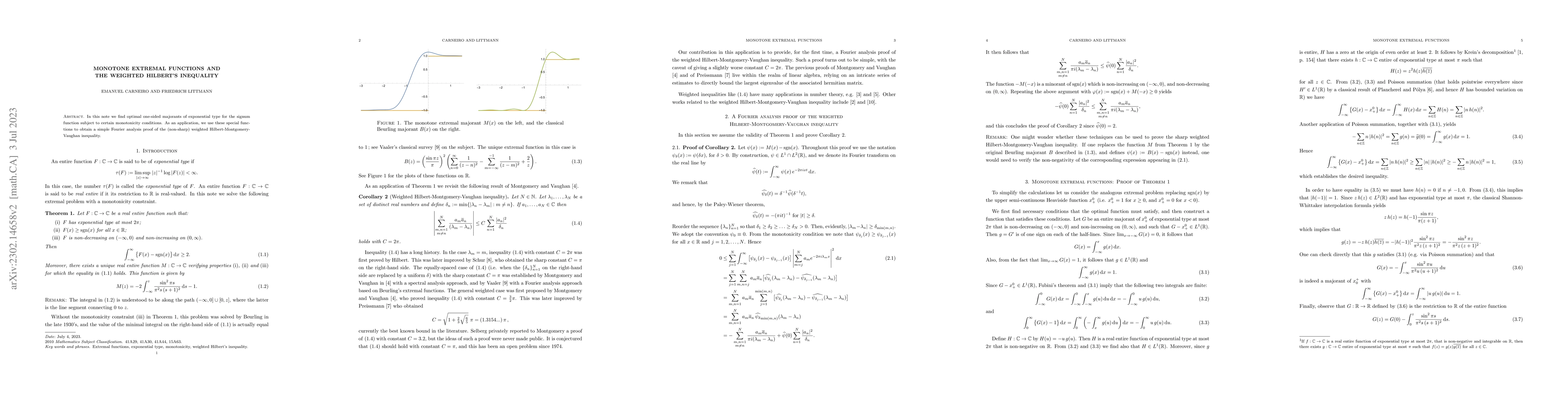 Thumbnail for Monotone extremal functions and the weighted Hilbert's inequality