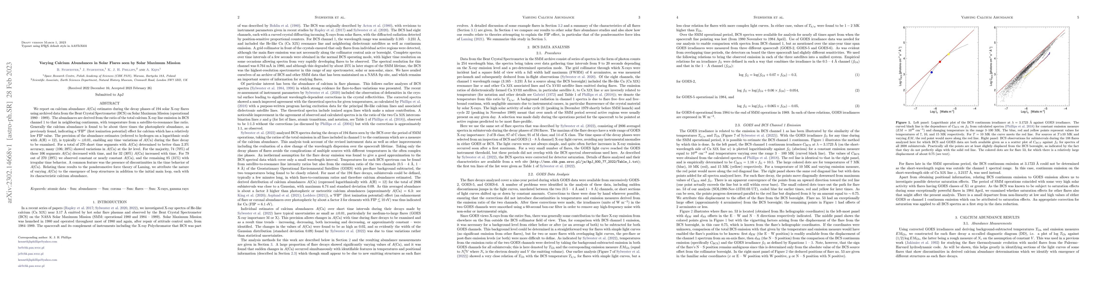 Thumbnail for Varying Calcium Abundances in Solar Flares seen by Solar Maximum Mission