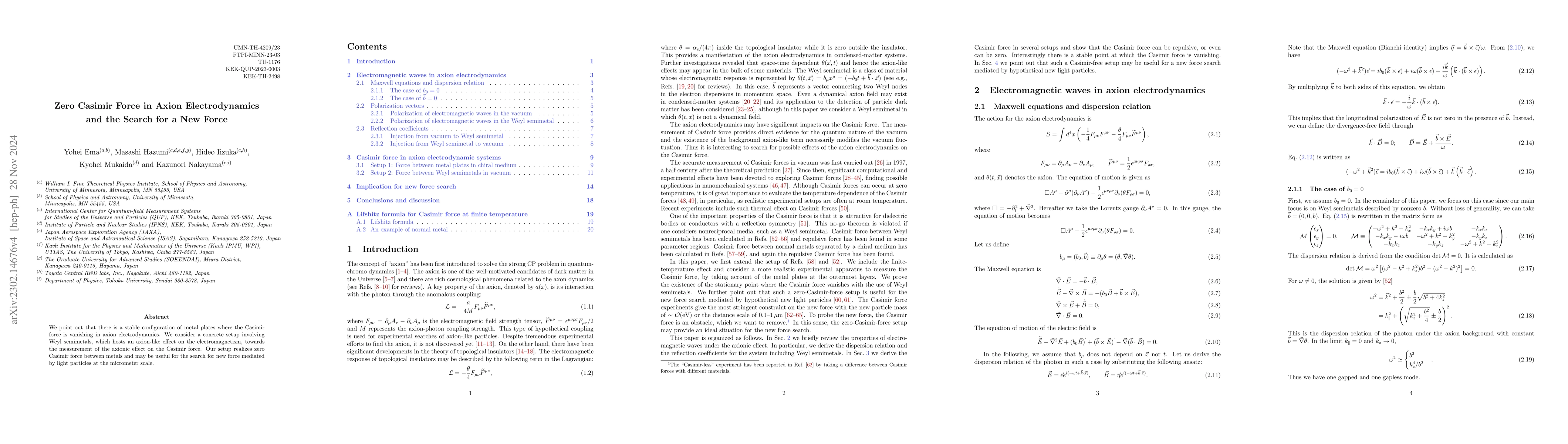 Thumbnail for Zero Casimir Force in Axion Electrodynamics and the Search for a New
  Force