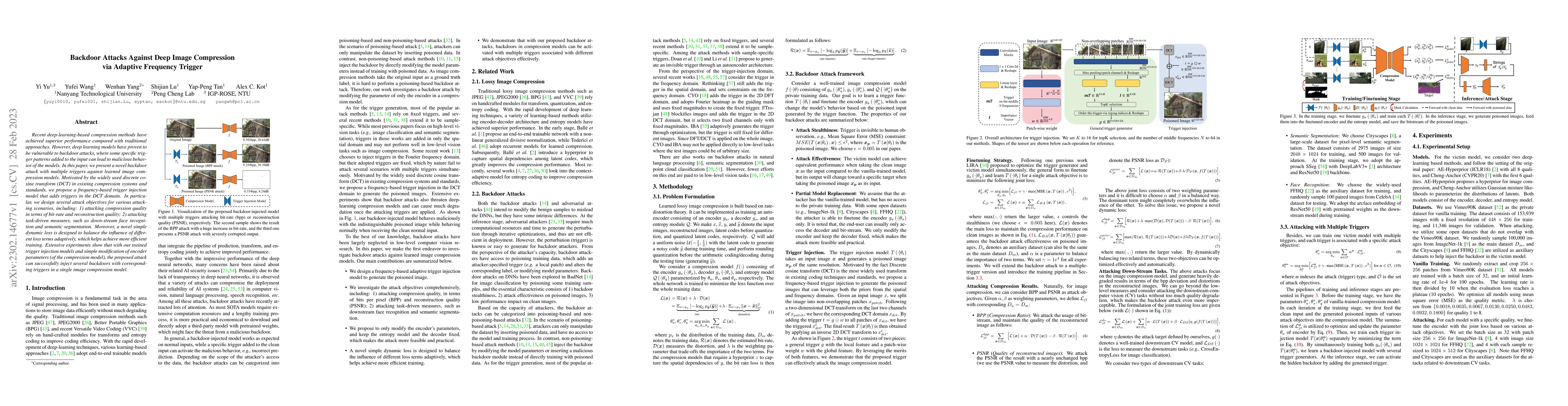 Thumbnail for Backdoor Attacks Against Deep Image Compression via Adaptive Frequency
  Trigger