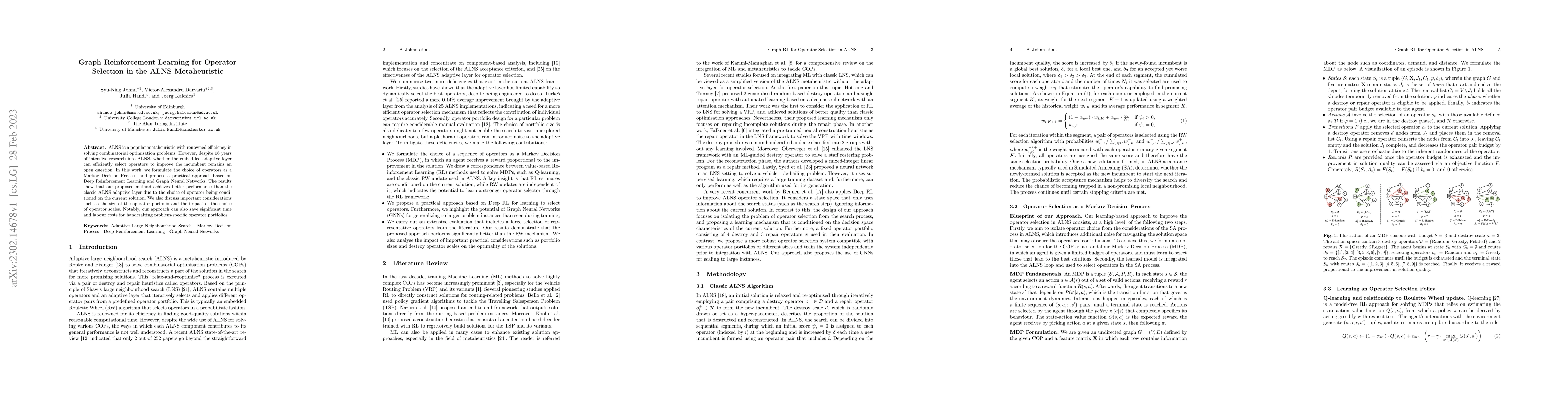 Thumbnail for Graph Reinforcement Learning for Operator Selection in the ALNS
  Metaheuristic