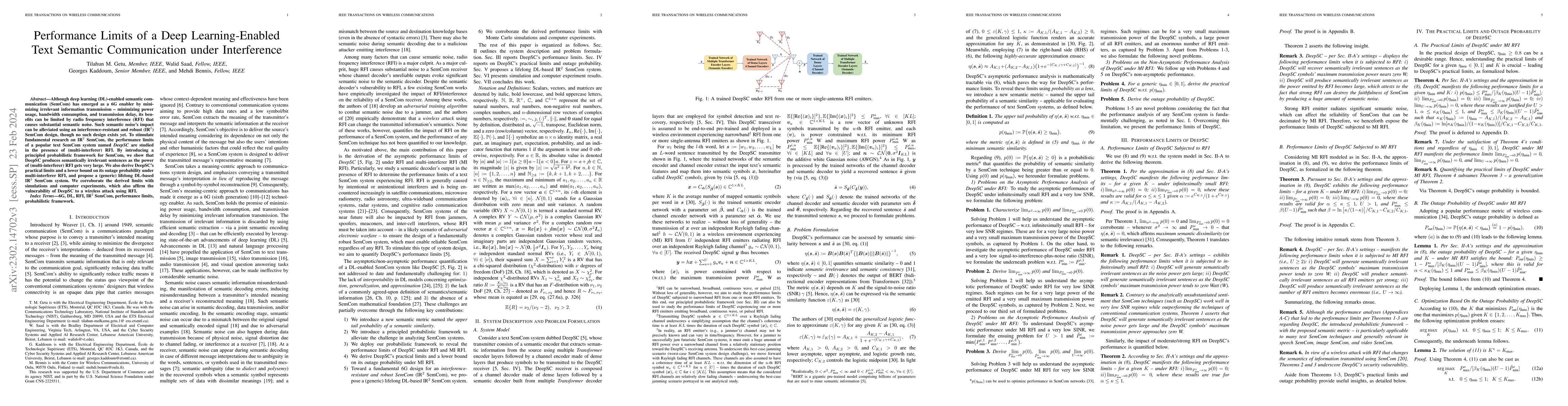 Thumbnail for Performance Limits of a Deep Learning-Enabled Text Semantic
  Communication under Interference