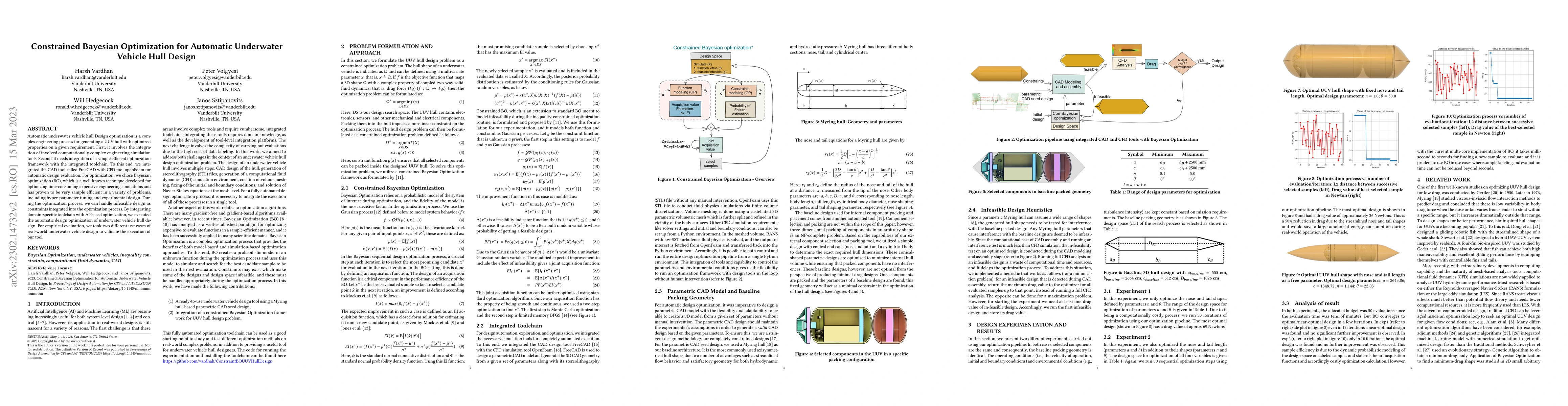 Thumbnail for Constrained Bayesian Optimization for Automatic Underwater Vehicle Hull
  Design