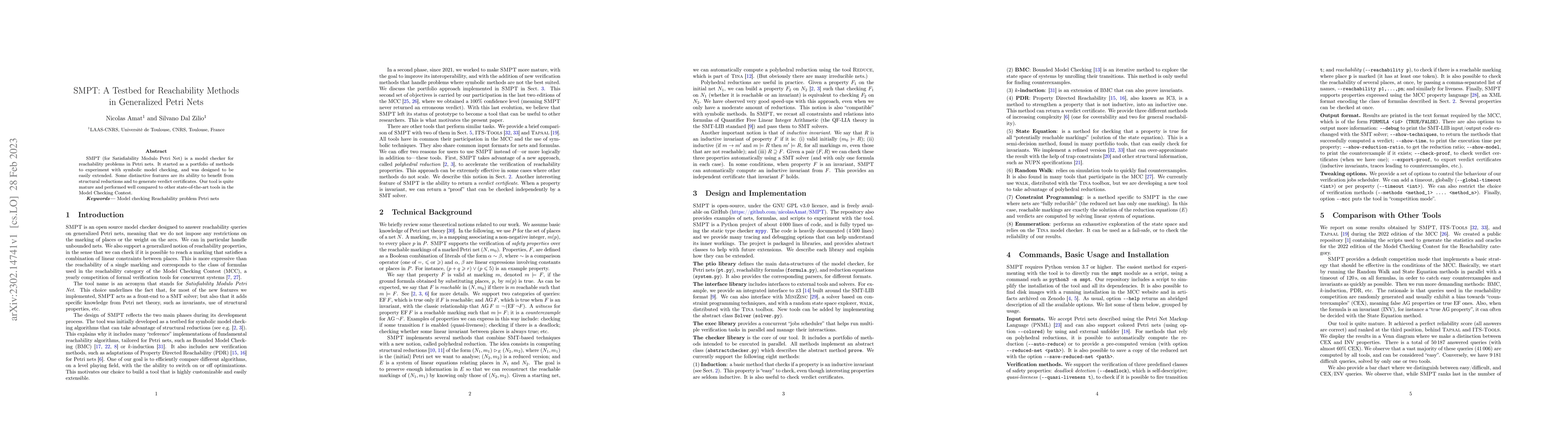 Thumbnail for SMPT: A Testbed for Reachability Methods in Generalized Petri Nets