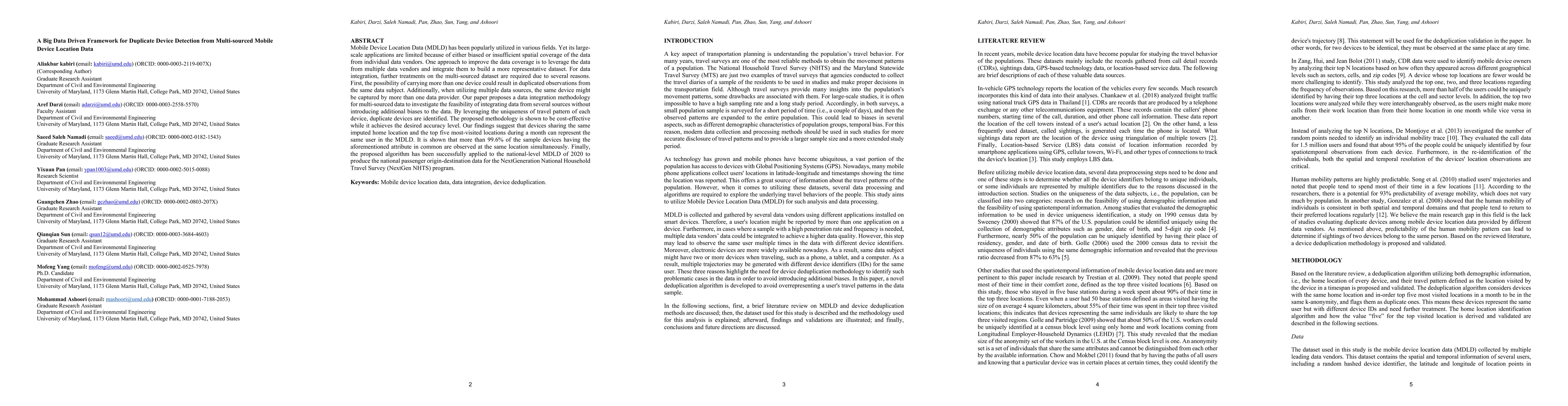 Thumbnail for A Big Data Driven Framework for Duplicate Device Detection from
  Multi-sourced Mobile Device Location Data
